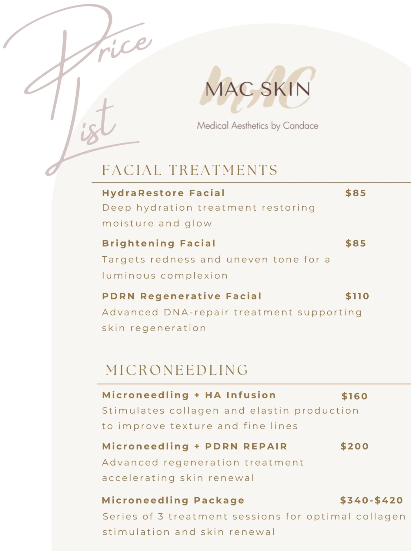 List of Services and Prices