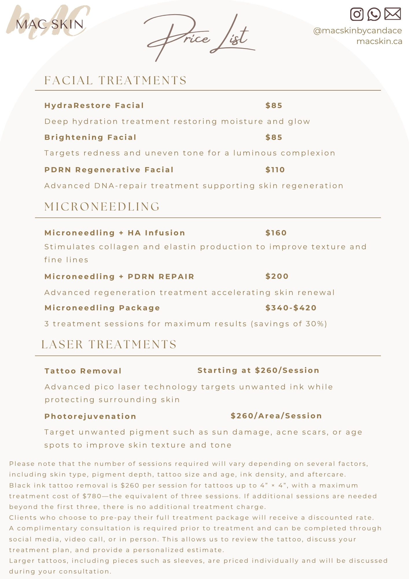 List of Services and Prices